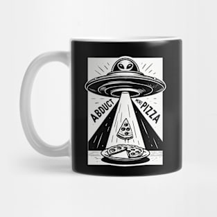 Alien UFO Pizza Abduction Linocut Mug